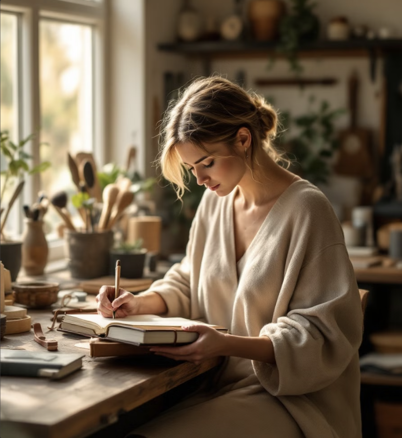 Person writing at desk